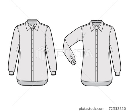 Set of Shirt ascot stripe technical fashion illustration with tie bow, elbow fold long sleeve, oversized, button-down 72532830
