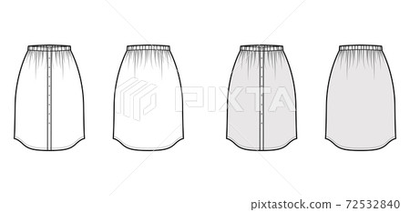 Skirt button down dirndl technical fashion illustration with straight knee silhouette, pencil fullness bottom template Skirt button down dirndl technical fashion illustration with straight knee silhouette, pencil fullness bottom template 72532840
