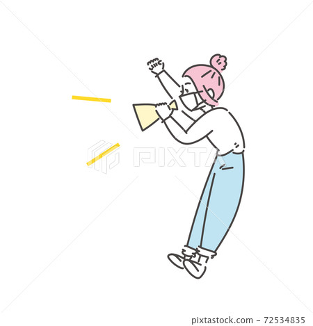 戴著面具和歡呼的女人的插圖 戴著面具和歡呼的女人的插圖 72534835