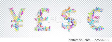 Colorful symbols yen with grains 72536009
