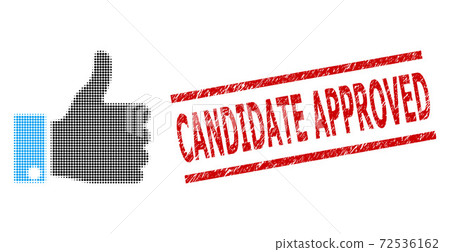 Textured Candidate Approved Seal Stamp and Halftone Dotted Thumb Up Textured Candidate Approved Seal Stamp and Halftone Dotted Thumb Up 72536162