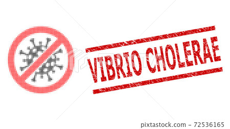 Distress Vibrio Cholerae Stamp and Halftone Dotted Stop Covid-19 Virus 72536165