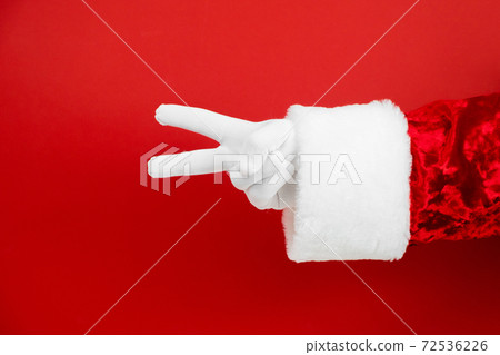 Hands Fingers Education Counting Set. Santa Hand in white glove gesturing one to five on red background. Counting number 2 72536226