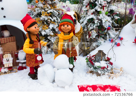 Minsk, Belarus - 13.12.2020. Handmade christmas toys, fir tree, santa claus, snowman 72536766