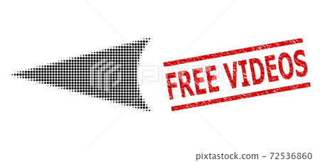 Grunge Free Videos Stamp and Halftone Dotted Arrowhead Left 72536860