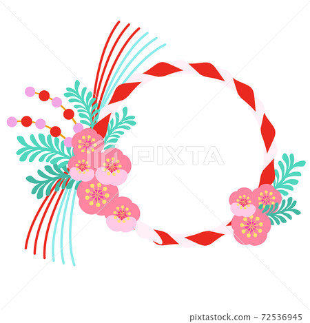 日式紅白相間的繩子和梅花框架 72536945