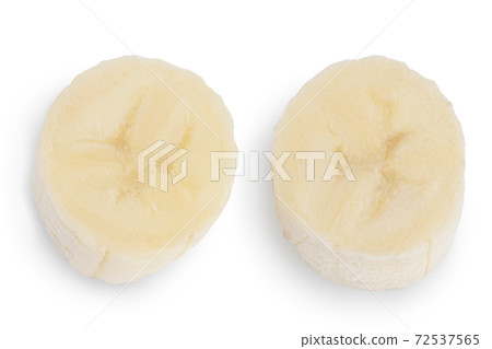peeled banana pieces isolated on white background with clipping path and full depth of field. Top view. Flat lay. peeled banana pieces isolated on white background with clipping path and full depth of field. Top view. Flat lay. 72537565
