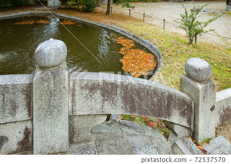 池塘和多彩的落葉花園池塘Shofukuji上的橋 72537570