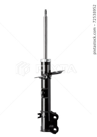 front strut shock absorber with fastening loops and coil spring seat, vehicle suspension system car spare part isolated on white background, nobody. front strut shock absorber with fastening loops and coil spring seat, vehicle suspension system car spare part isolated on white background, nobody. 72538952