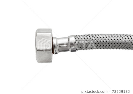 threaded fitting for fixing to faucet and plumbing of bathrooms in steel binding, object with place for wrench isolated on white background. 72539183