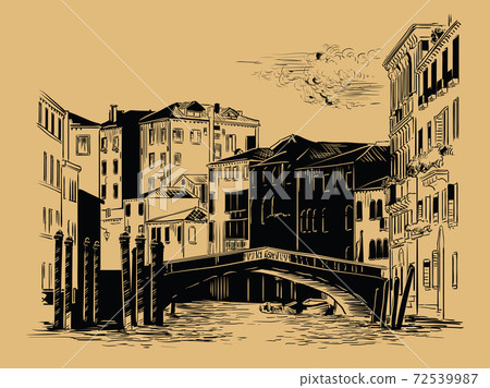 Venice hand drawing vector illustration canal brown 72539987