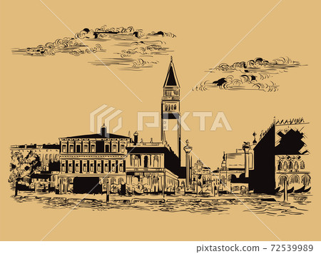 Venice drawing vector illustration St Mark Square brown 72539989