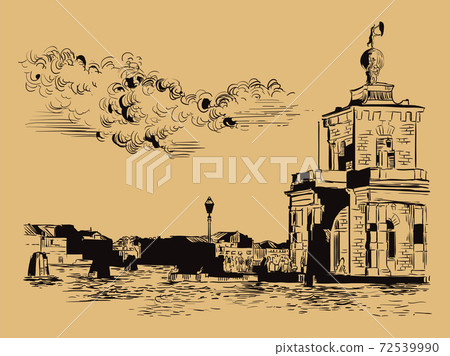 Venice hand drawing vector illustration Della Dogane brown 72539990