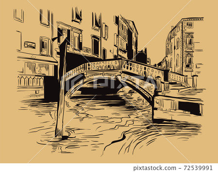 Venice hand drawing vector illustration canal brown Venice hand drawing vector illustration canal brown 72539991