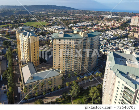 Aerial view of UTC, University City large residential and commercial, San Diego 72540705