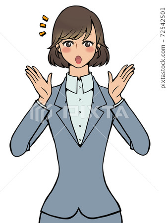 穿著西裝的女人,她的手靠近她的臉感到驚訝 穿著西裝的女人,她的手靠近她的臉感到驚訝 72542501