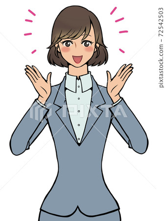 穿西裝的女人,她的手靠近她的臉滿意 穿西裝的女人,她的手靠近她的臉滿意 72542503