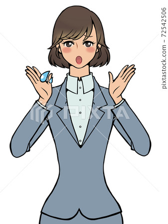 A woman in a suit who is having trouble responding while bringing her hands close to her face A woman in a suit who is having trouble responding while bringing her hands close to her face 72542506