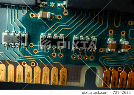 Macro photo of electronic circuit board in computer Macro photo of electronic circuit board in computer 72542623