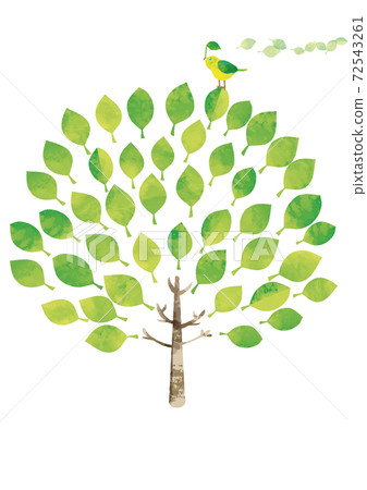 Watercolor style Scandinavian wood and green bird 72543261