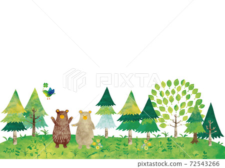 水彩風格的樹木,熊和藍鳥 水彩風格的樹木,熊和藍鳥 72543266