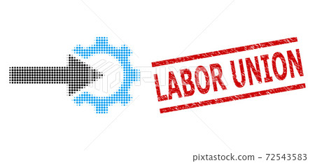 Textured Labor Union Stamp and Halftone Dotted Cog Integration Textured Labor Union Stamp and Halftone Dotted Cog Integration 72543583