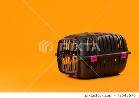 Animal carrier cage on yellow background close up Animal carrier cage on yellow background close up 72543676
