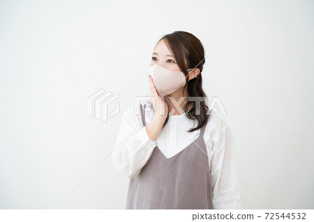 Woman wearing a mask white background Woman wearing a mask white background 72544532