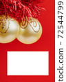 Christmas golden toys for greeting card on the red background 72544799