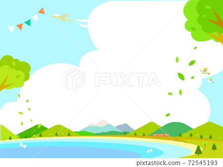 新鮮的綠色郊遊背景圖山和海岸線 72545193