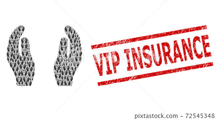 Care Hands Recursion Composition of Care Hands Items and Scratched Vip Insurance Seal Stamp 72545348