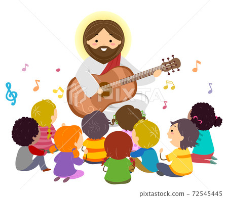 Stickman Kids Jesus Play Guitar Music Illustration 72545445