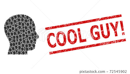 Head Profile Recursive Composition of Head Profile Icons and Distress Cool Guy! Stamp 72545902