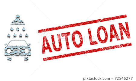 Car Shower Fractal Mosaic of Car Shower Icons and Grunge Auto Loan Seal Stamp 72546277