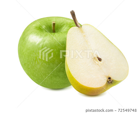 Green apple and pear isolated on white background Green apple and pear isolated on white background 72549748