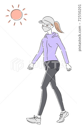 一少婦走的例證。戴著面具以防止感染的女人。 72550201