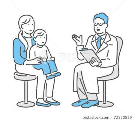 向父母和有孩子的父母解釋的醫生的插圖材料 72550839