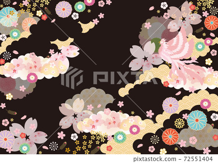 Background material-Japanese pattern cherry blossoms, phoenix 3 72551404