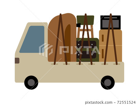Illustration of a truck loaded with luggage 72551524