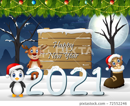 Happy New Year 2021 background with animals 72552246