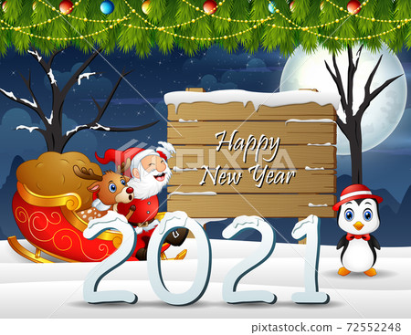 Merry Christmas and Happy New Year, Santa Claus carrying gifts on a sleigh 72552248