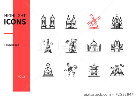 World famous landmarks - line design style icons World famous landmarks - line design style icons 72552944