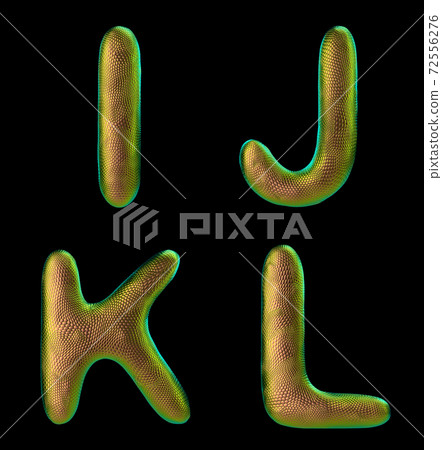 Set of letters I, J, K, L made of realistic 3d render natural gold snake skin texture. 72556276