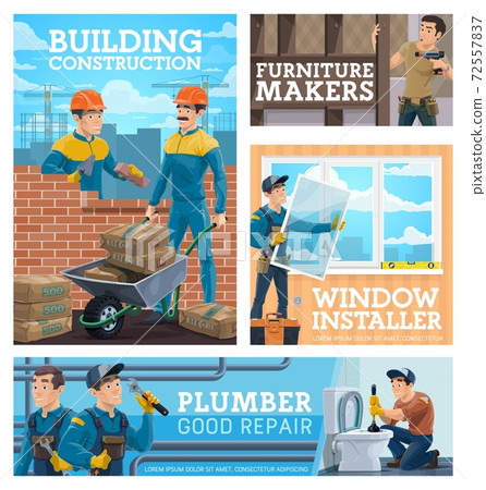 Construction workmen, house repair handyman poster 72557837