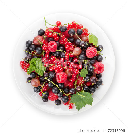 Fresh ripe berries on plate Fresh ripe berries on plate 72558096
