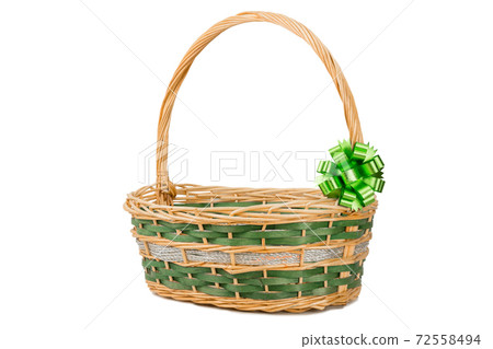 Empty wicker basket with ribbon isolated on white and clipping path Empty wicker basket with ribbon isolated on white and clipping path 72558494