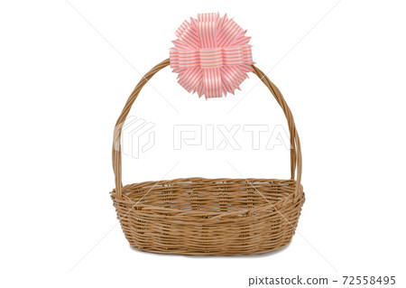 Empty wicker basket with ribbon isolated on white and clipping path 72558495