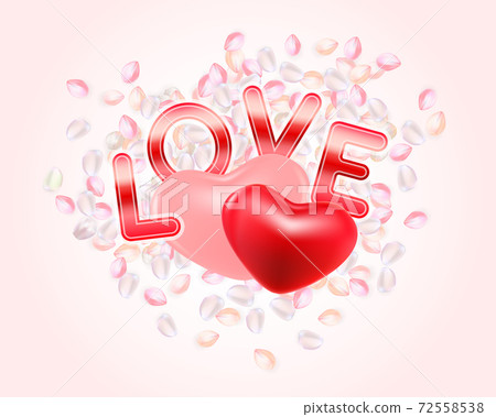 Valentines day concept with pink and red hearts, petals and lettering Love. Beautiful background for 14 February or wedding. Cute romantic composition for greeting card, flyer, wedding invitation Valentines day concept with pink and red hearts, petals and lettering Love. Beautiful background for 14 February or wedding. Cute romantic composition for greeting card, flyer, wedding invitation 72558538