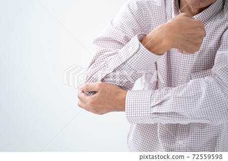 Elbow joint pain senior man 72559598