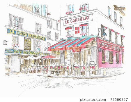 European streets, cafes in Montmartre, France 72560837